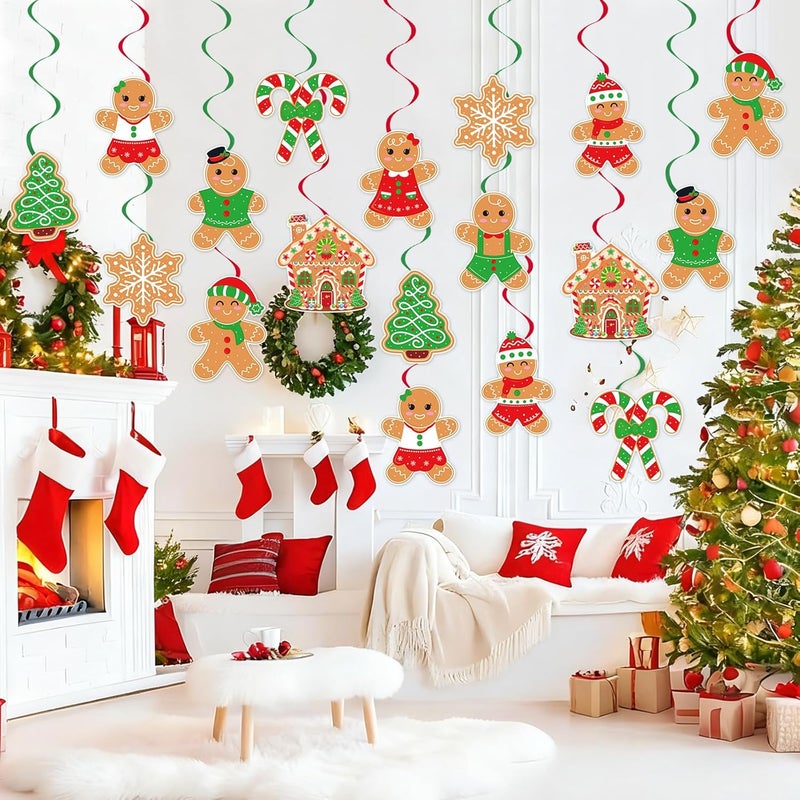 Runloon 40Pcs Christmas Hanging Swirl Decorations, Christmas Party Ceiling Hanging Swirls Gingerbread Man Hanging Swirls Streamers for Winter Xmas Holiday Party Decor Supplies - Image 5